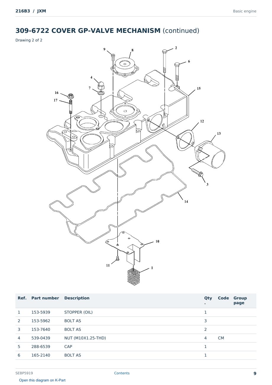 Caterpillar 216B3 S/N JXM Partsbook SEBP5919 (English) - sample page 9 of 10 Caterpillar 216B3 S/N JXM Partsbook SEBP5919 (English) - sample page 9 of 10