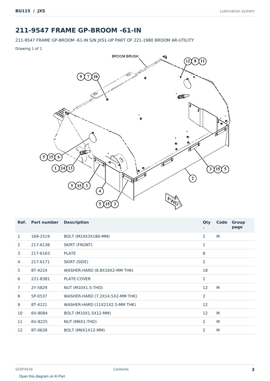 Caterpillar BU115 S/N JXS Partsbook SEBP4938 (English) - sample page 3 of 10 Caterpillar BU115 S/N JXS Partsbook SEBP4938 (English) - sample page 3 of 10