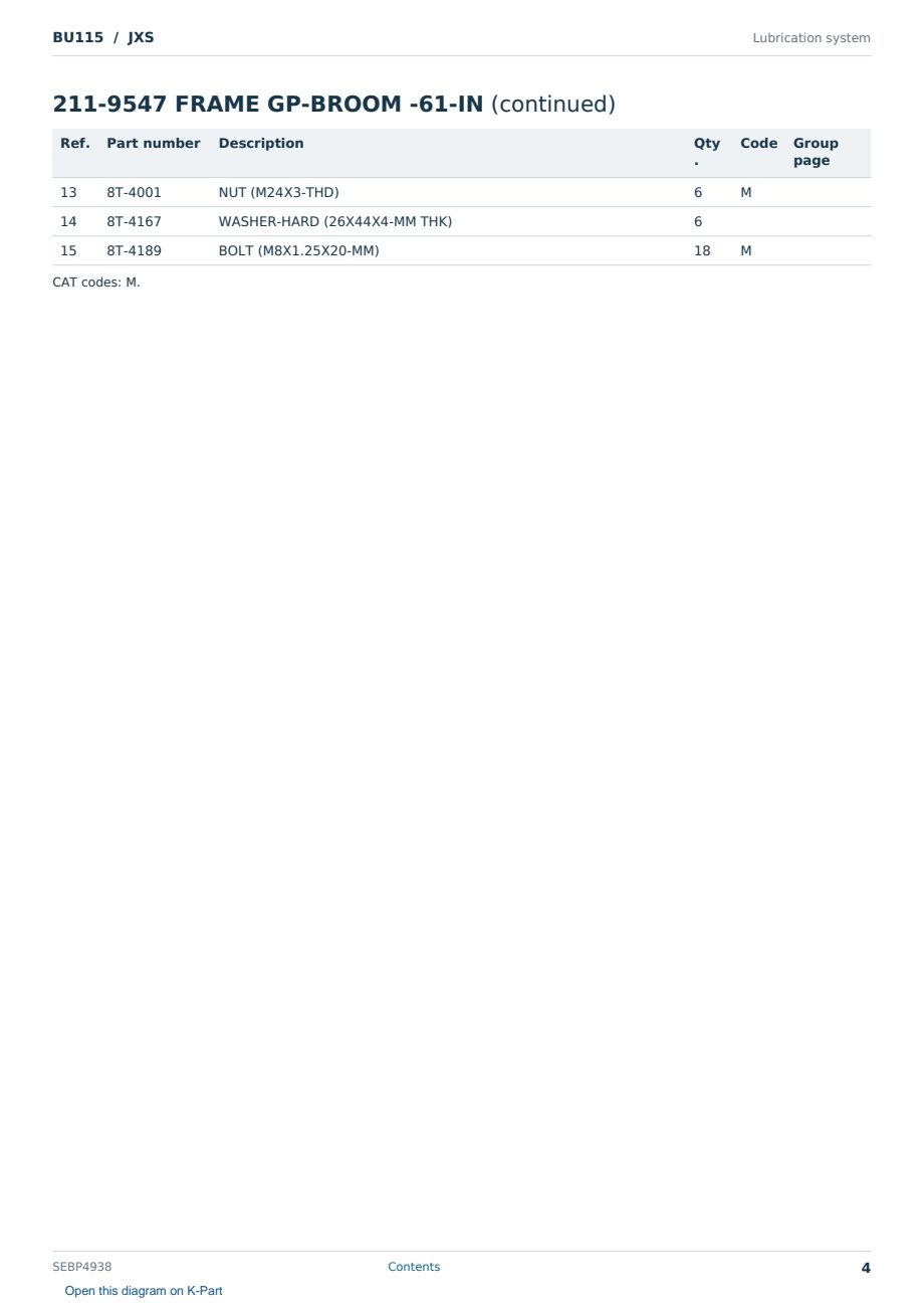 Caterpillar BU115 S/N JXS Partsbook SEBP4938 (English) - sample page 4 of 10 Caterpillar BU115 S/N JXS Partsbook SEBP4938 (English) - sample page 4 of 10