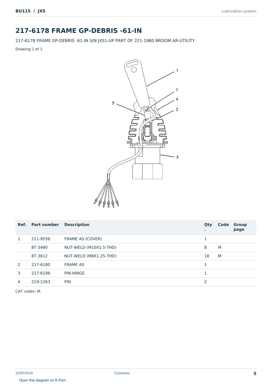 Caterpillar BU115 S/N JXS Partsbook SEBP4938 (English) - sample page 5 of 10 Caterpillar BU115 S/N JXS Partsbook SEBP4938 (English) - sample page 5 of 10