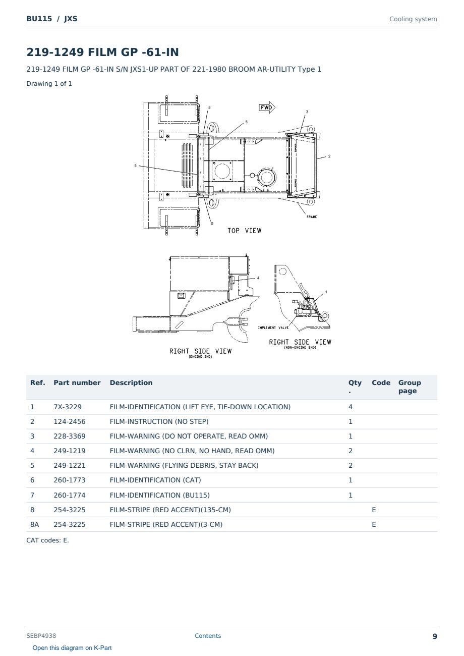Caterpillar BU115 S/N JXS Partsbook SEBP4938 (English) - sample page 9 of 10 Caterpillar BU115 S/N JXS Partsbook SEBP4938 (English) - sample page 9 of 10