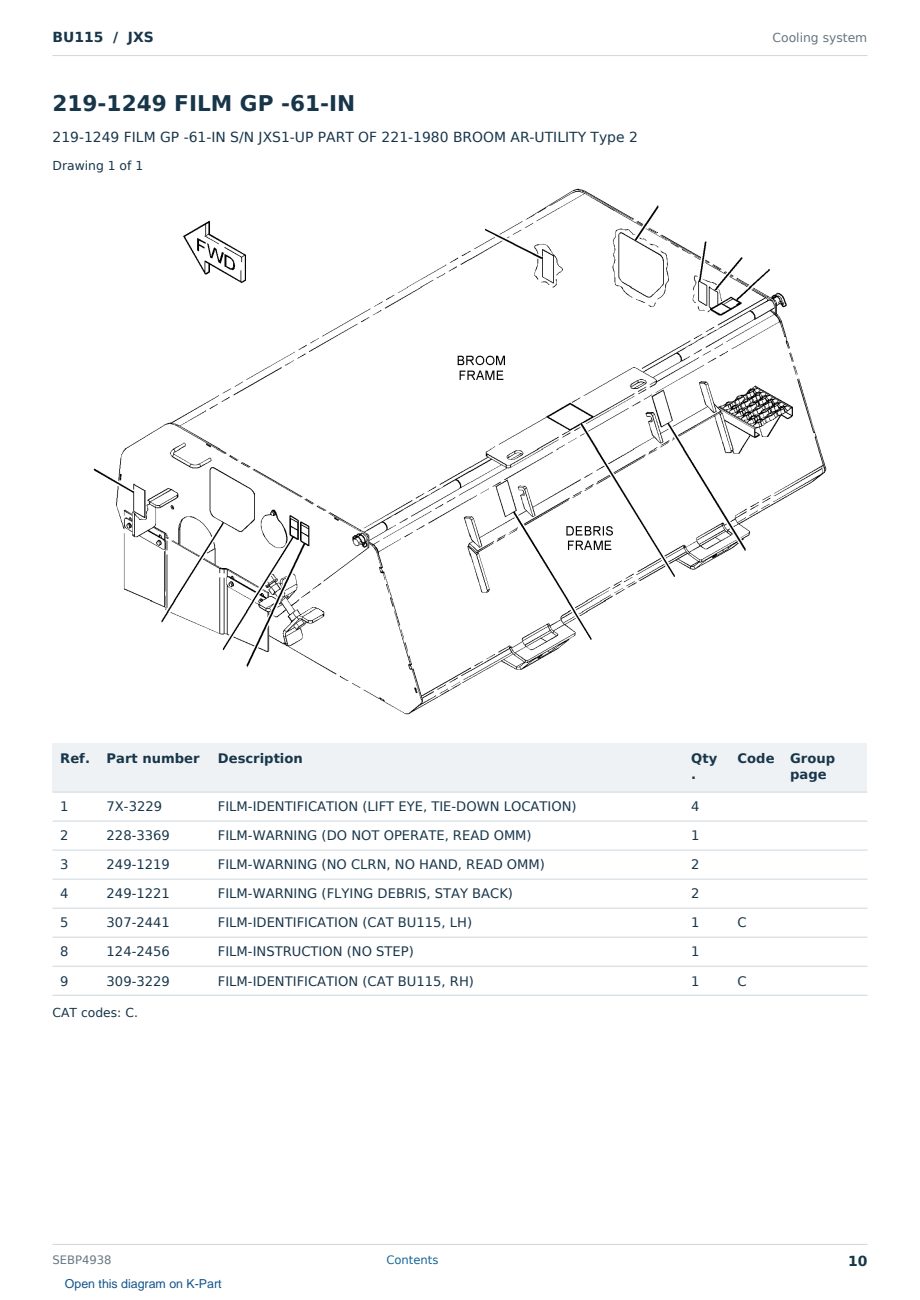 Caterpillar BU115 S/N JXS Partsbook SEBP4938 (English) - sample page 10 of 10 Caterpillar BU115 S/N JXS Partsbook SEBP4938 (English) - sample page 10 of 10