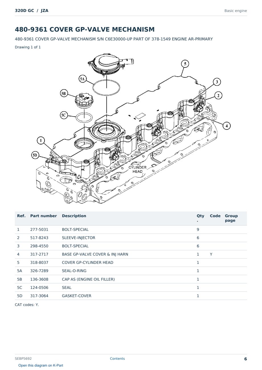 Caterpillar 320D GC S/N JZA Partsbook SEBP5692 (English) - sample page 6 of 10 Caterpillar 320D GC S/N JZA Partsbook SEBP5692 (English) - sample page 6 of 10