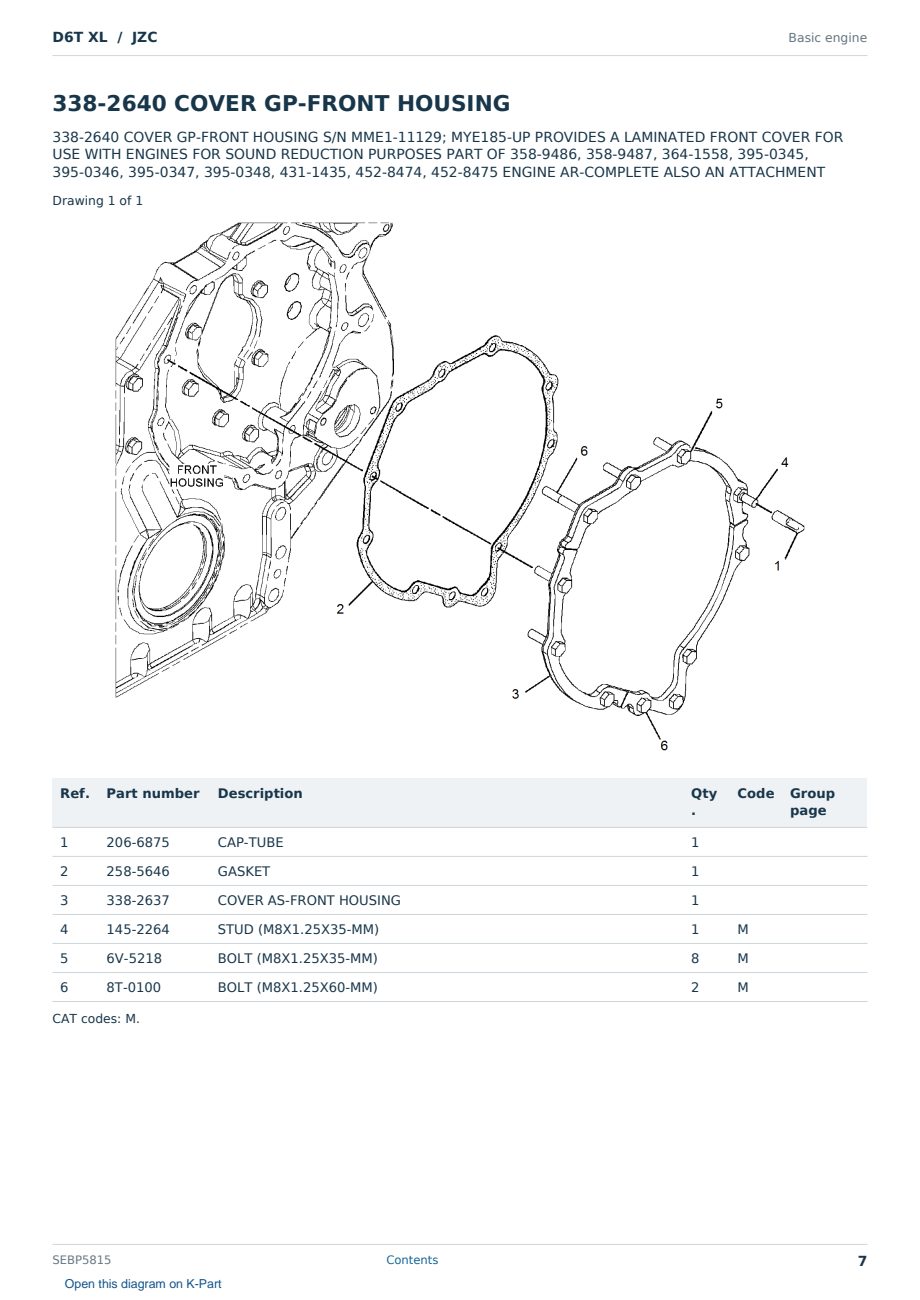 Caterpillar D6T XL S/N JZC Partsbook SEBP5815 (English) - sample page 7 of 10 Caterpillar D6T XL S/N JZC Partsbook SEBP5815 (English) - sample page 7 of 10