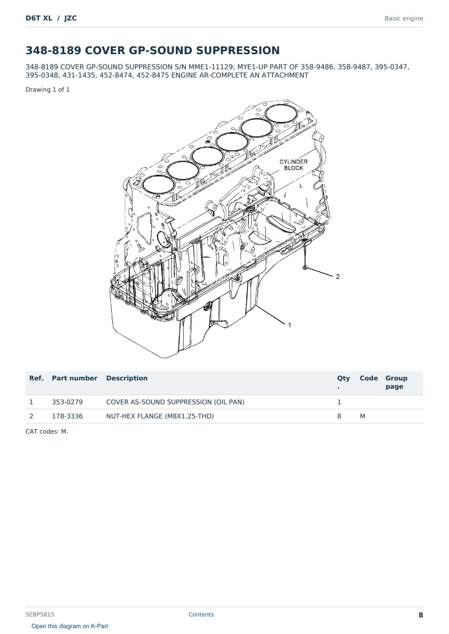 Caterpillar D6T XL S/N JZC Partsbook SEBP5815 (English) - sample page 8 of 10 Caterpillar D6T XL S/N JZC Partsbook SEBP5815 (English) - sample page 8 of 10