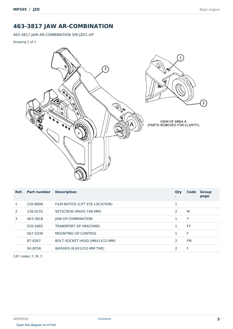 Caterpillar MP345 S/N JZD Partsbook SEBP6506 (English) - sample page 3 of 10 Caterpillar MP345 S/N JZD Partsbook SEBP6506 (English) - sample page 3 of 10
