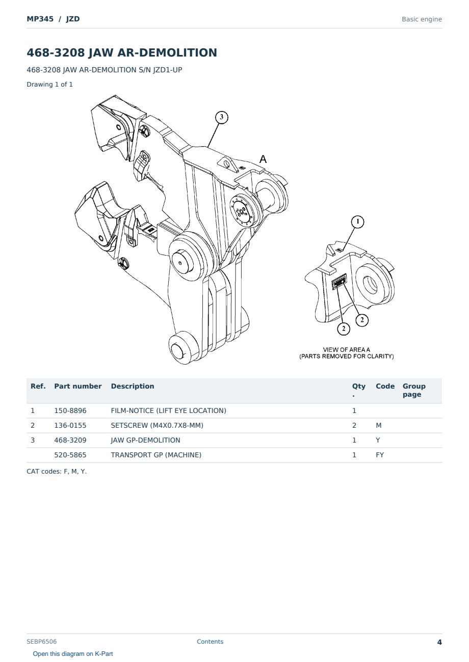 Caterpillar MP345 S/N JZD Partsbook SEBP6506 (English) - sample page 4 of 10 Caterpillar MP345 S/N JZD Partsbook SEBP6506 (English) - sample page 4 of 10