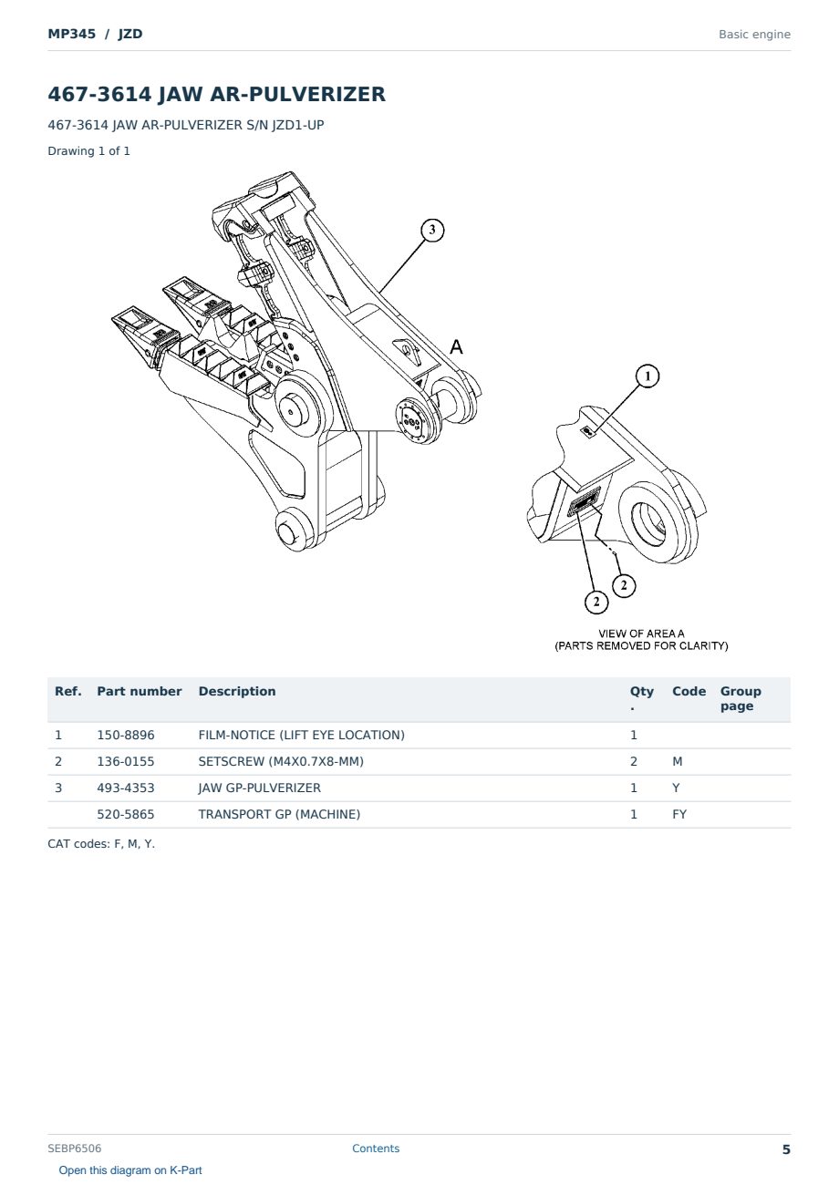Caterpillar MP345 S/N JZD Partsbook SEBP6506 (English) - sample page 5 of 10 Caterpillar MP345 S/N JZD Partsbook SEBP6506 (English) - sample page 5 of 10