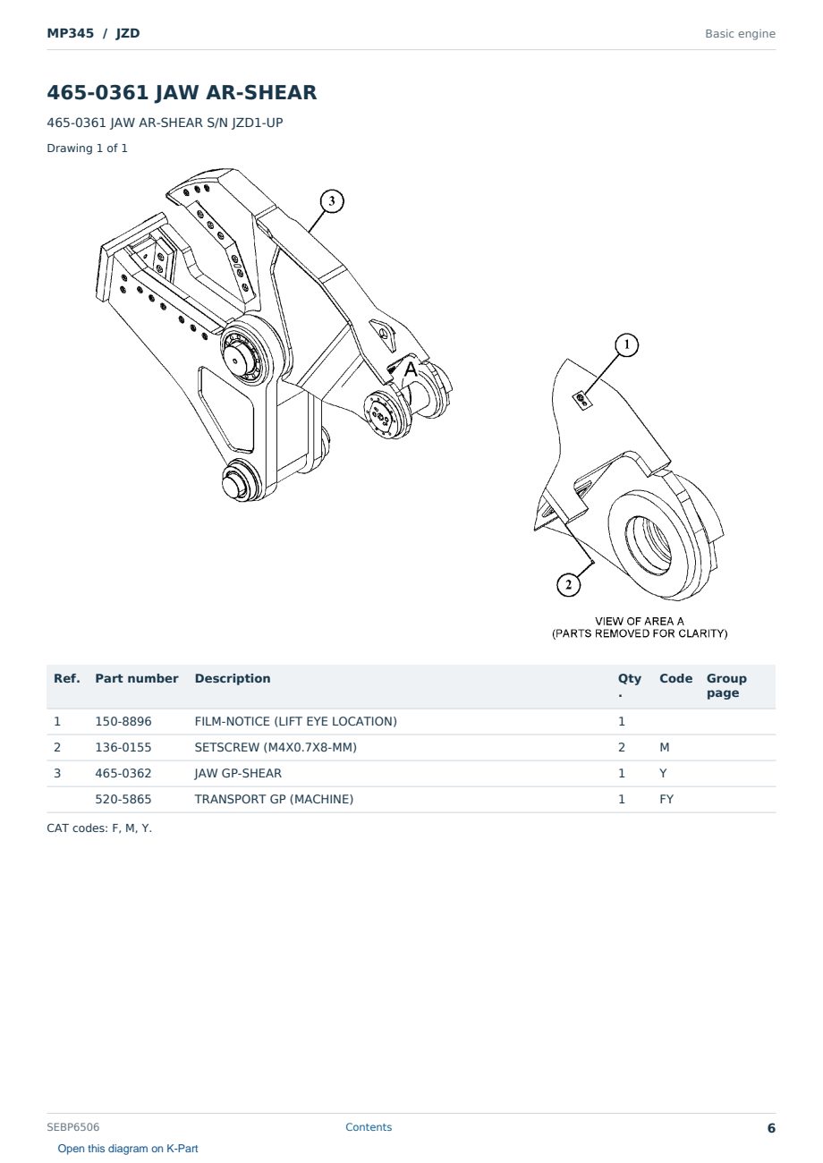 Caterpillar MP345 S/N JZD Partsbook SEBP6506 (English) - sample page 6 of 10 Caterpillar MP345 S/N JZD Partsbook SEBP6506 (English) - sample page 6 of 10