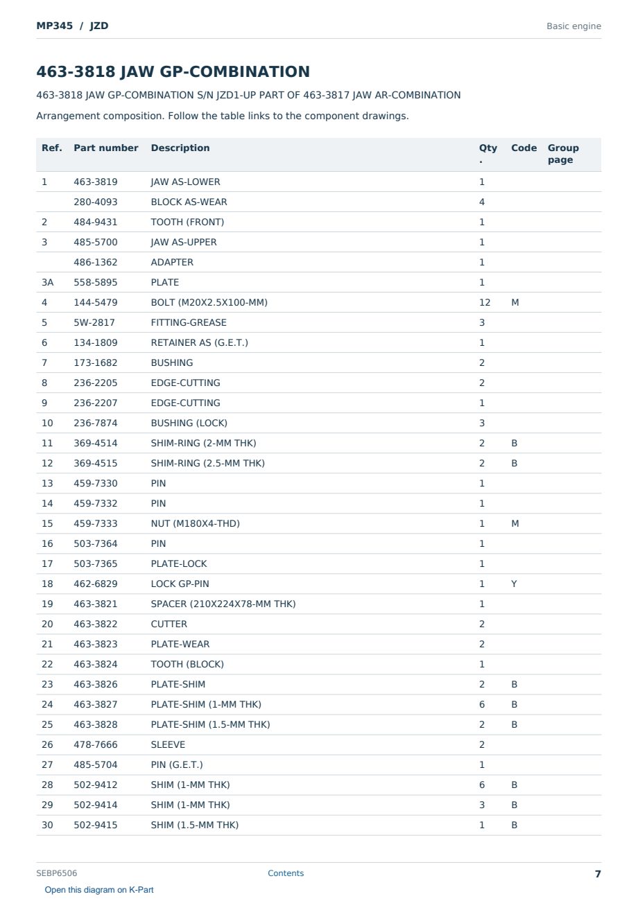 Caterpillar MP345 S/N JZD Partsbook SEBP6506 (English) - sample page 7 of 10 Caterpillar MP345 S/N JZD Partsbook SEBP6506 (English) - sample page 7 of 10