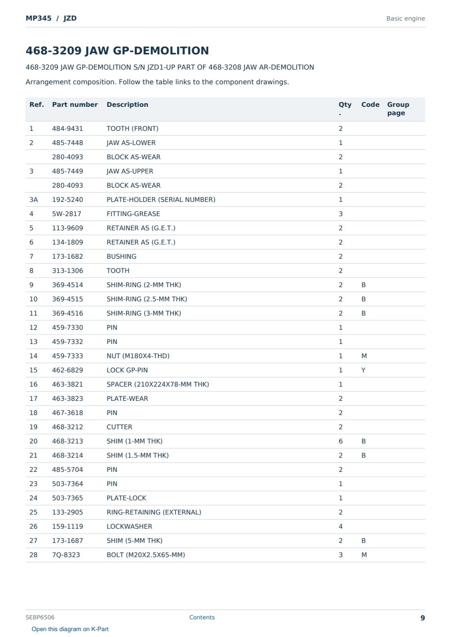 Caterpillar MP345 S/N JZD Partsbook SEBP6506 (English) - sample page 9 of 10 Caterpillar MP345 S/N JZD Partsbook SEBP6506 (English) - sample page 9 of 10