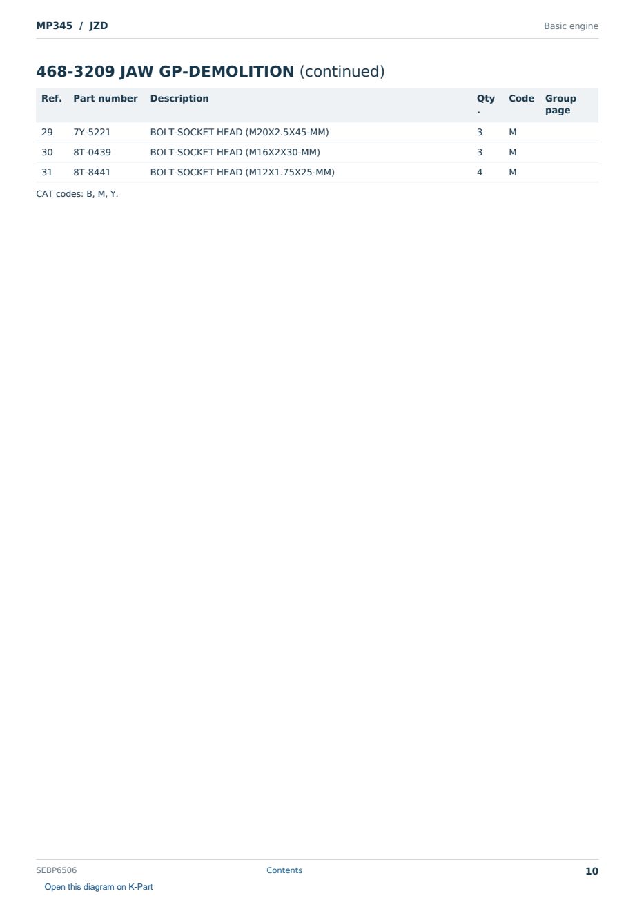 Caterpillar MP345 S/N JZD Partsbook SEBP6506 (English) - sample page 10 of 10 Caterpillar MP345 S/N JZD Partsbook SEBP6506 (English) - sample page 10 of 10