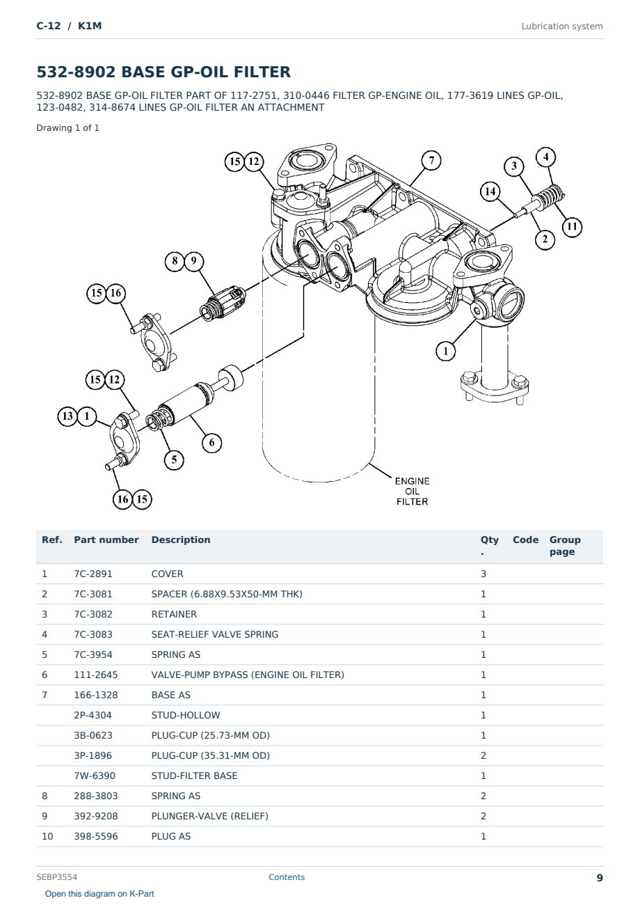 Caterpillar C-12 S/N K1M Partsbook SEBP3554 (English) - sample page 9 of 10 Caterpillar C-12 S/N K1M Partsbook SEBP3554 (English) - sample page 9 of 10