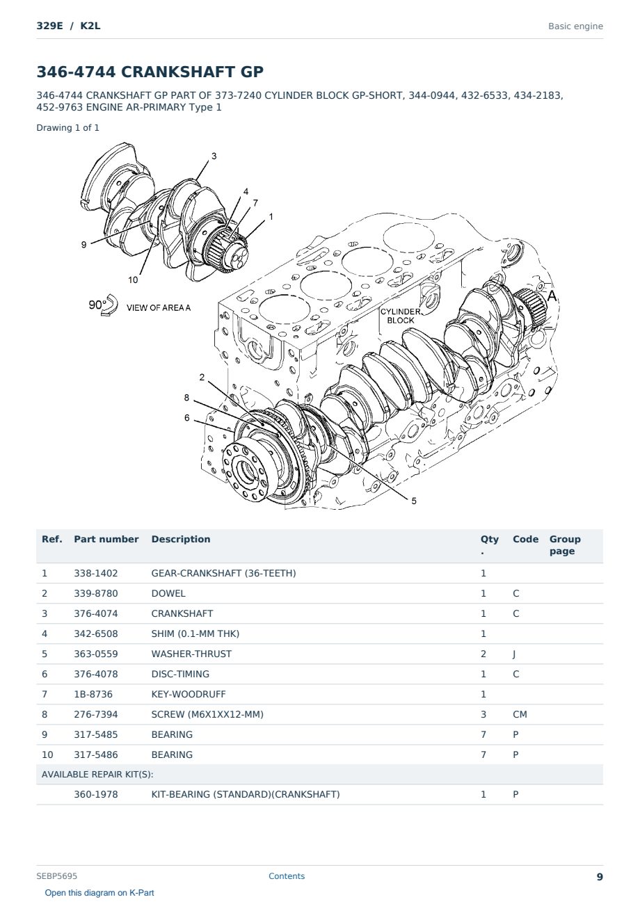 Caterpillar 329E S/N K2L Partsbook SEBP5695 (English) - sample page 9 of 10 Caterpillar 329E S/N K2L Partsbook SEBP5695 (English) - sample page 9 of 10