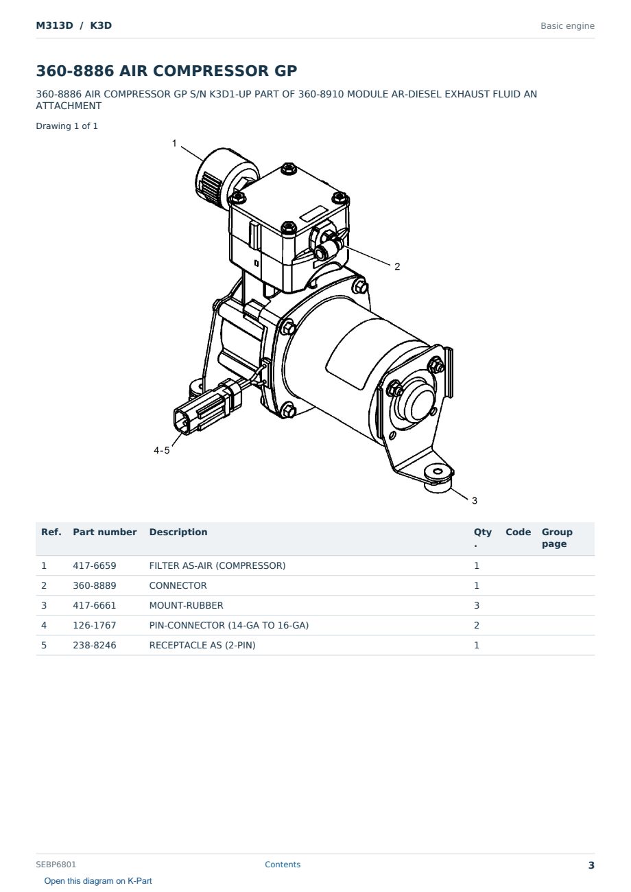 Caterpillar M313D S/N K3D Partsbook SEBP6801 (English) - sample page 3 of 10 Caterpillar M313D S/N K3D Partsbook SEBP6801 (English) - sample page 3 of 10