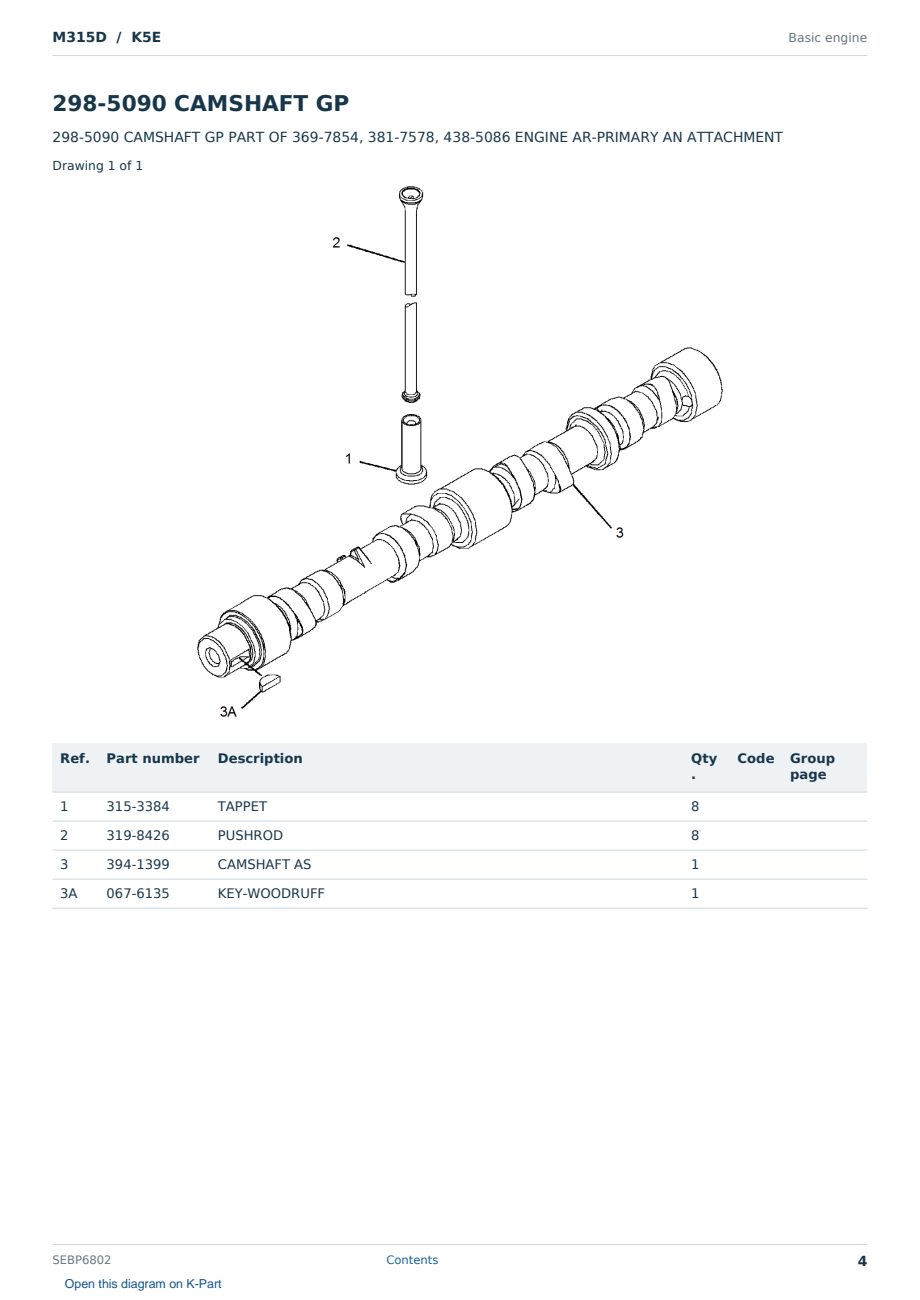 Caterpillar M315D S/N K5E Partsbook SEBP6802 (English) - sample page 4 of 10 Caterpillar M315D S/N K5E Partsbook SEBP6802 (English) - sample page 4 of 10
