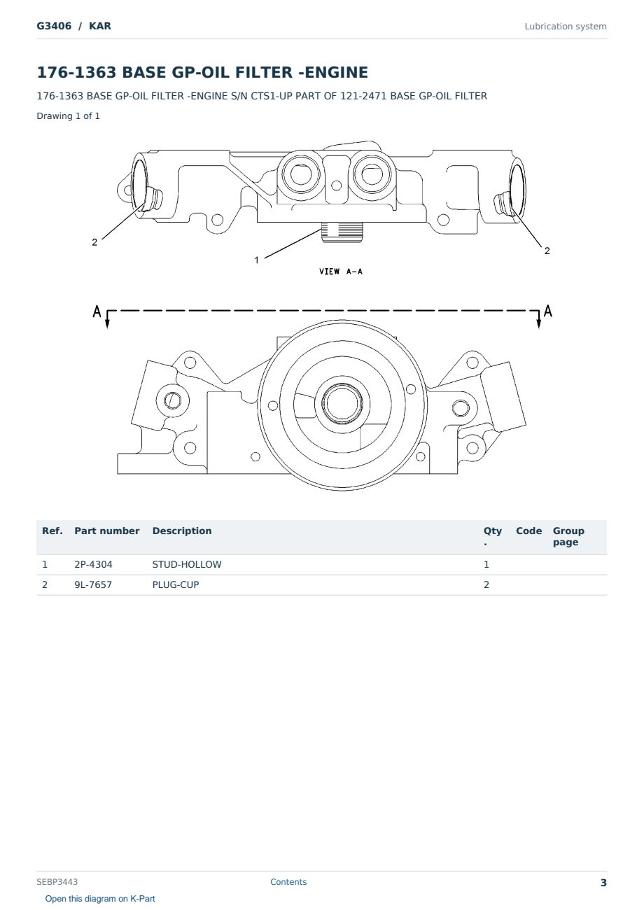 Caterpillar G3406 S/N KAR Partsbook SEBP3443 (English) - sample page 3 of 10 Caterpillar G3406 S/N KAR Partsbook SEBP3443 (English) - sample page 3 of 10
