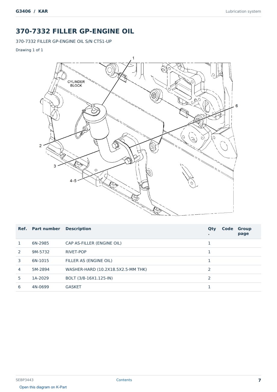 Caterpillar G3406 S/N KAR Partsbook SEBP3443 (English) - sample page 7 of 10 Caterpillar G3406 S/N KAR Partsbook SEBP3443 (English) - sample page 7 of 10
