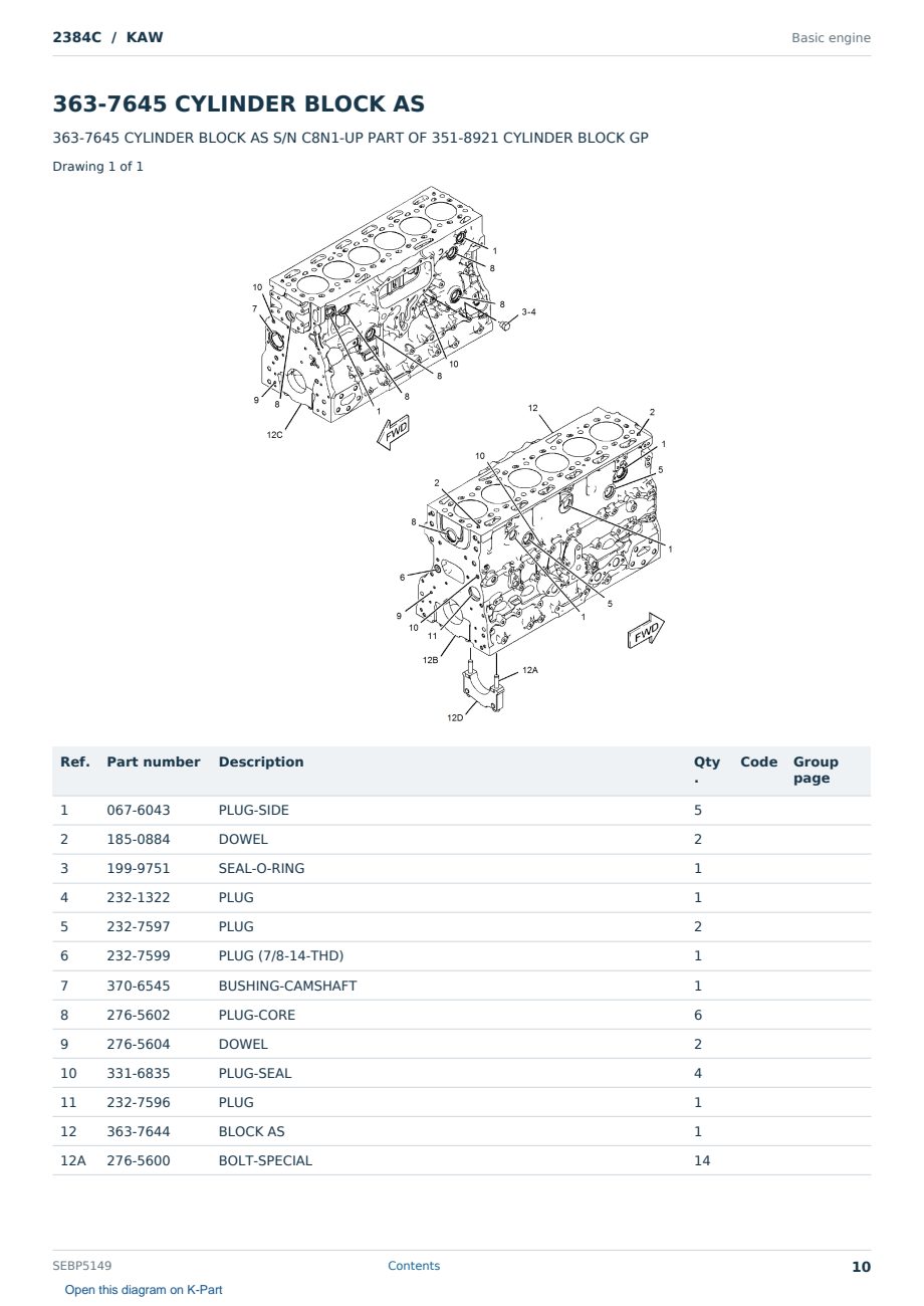 Caterpillar 2384C S/N KAW Partsbook SEBP5149 (English) - sample page 10 of 10 Caterpillar 2384C S/N KAW Partsbook SEBP5149 (English) - sample page 10 of 10