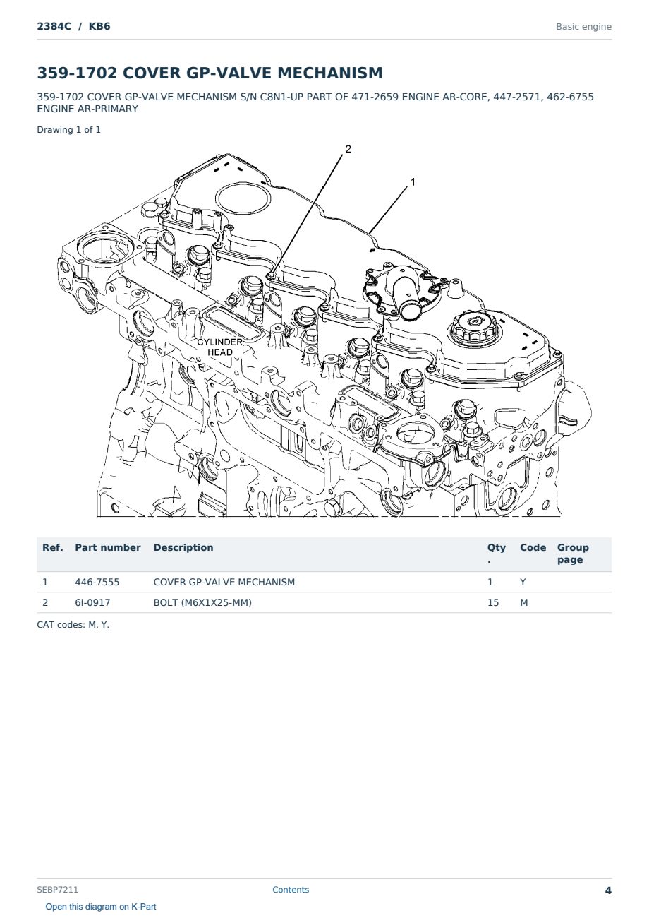 Caterpillar 2384C S/N KB6 Partsbook SEBP7211 (English) - sample page 4 of 10 Caterpillar 2384C S/N KB6 Partsbook SEBP7211 (English) - sample page 4 of 10