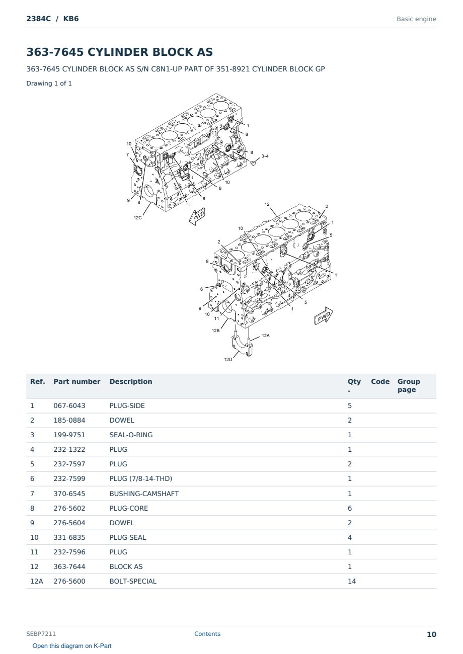 Caterpillar 2384C S/N KB6 Partsbook SEBP7211 (English) - sample page 10 of 10 Caterpillar 2384C S/N KB6 Partsbook SEBP7211 (English) - sample page 10 of 10