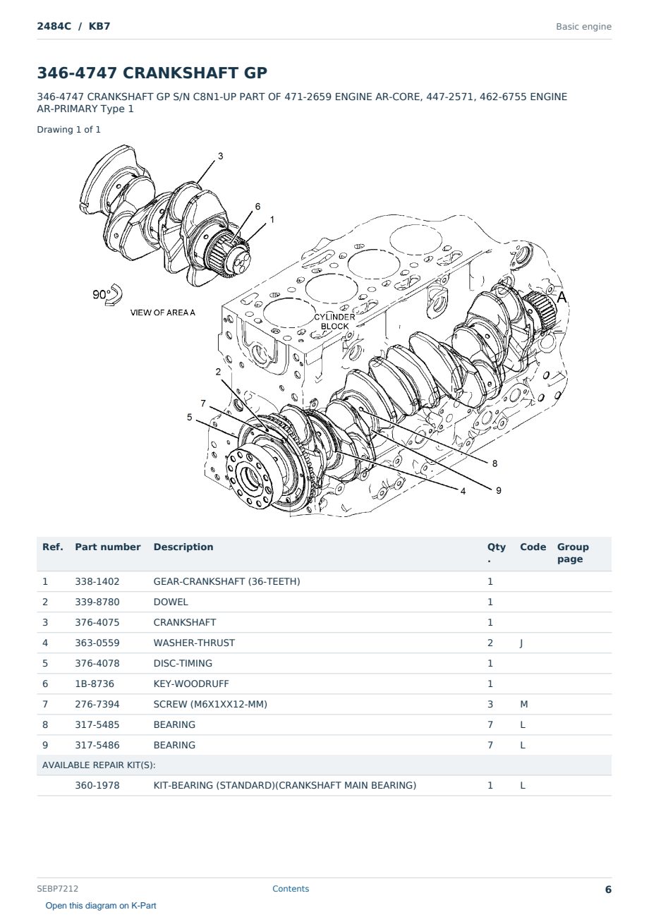 Caterpillar 2484C S/N KB7 Partsbook SEBP7212 (English) - sample page 6 of 10 Caterpillar 2484C S/N KB7 Partsbook SEBP7212 (English) - sample page 6 of 10