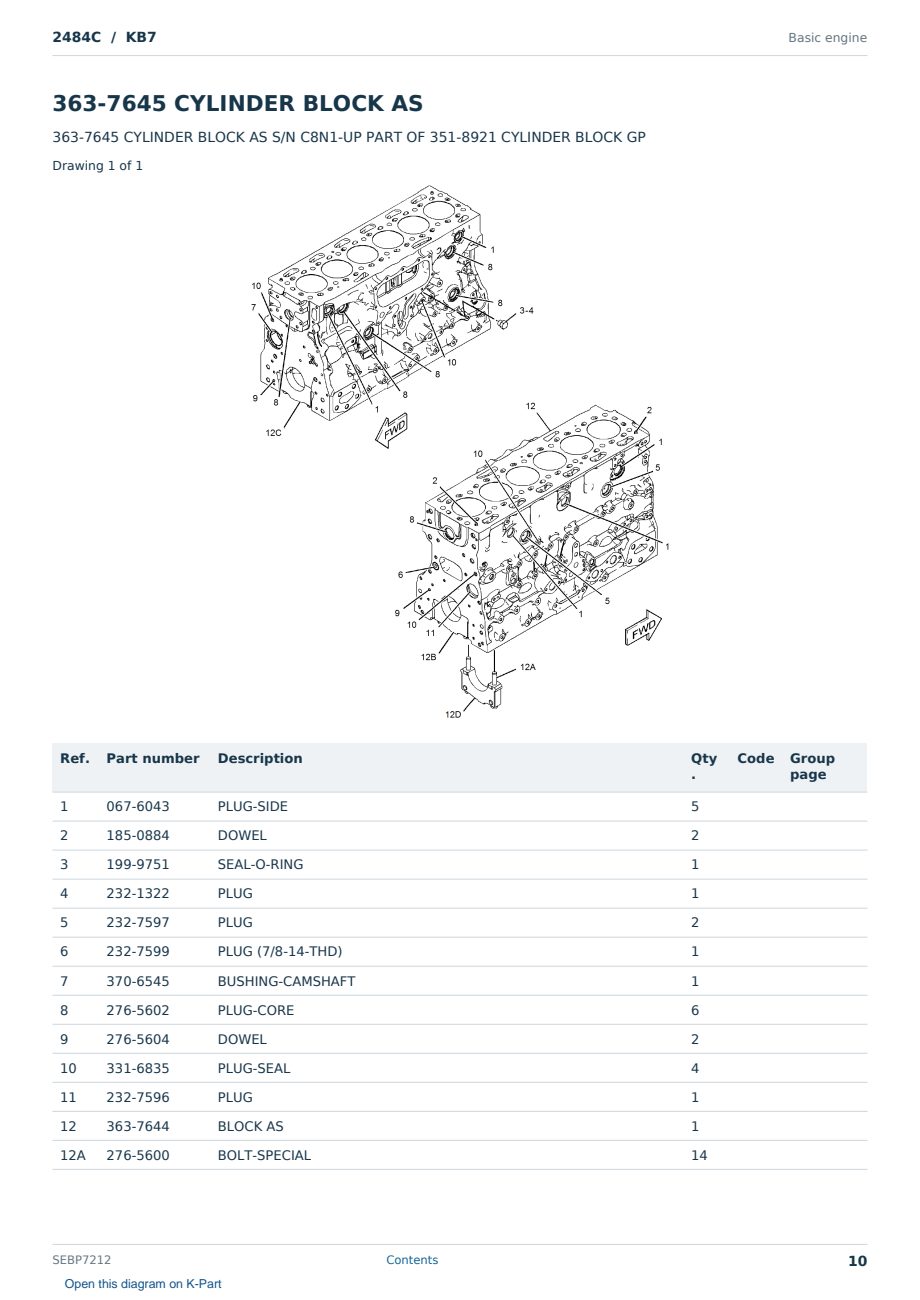 Caterpillar 2484C S/N KB7 Partsbook SEBP7212 (English) - sample page 10 of 10 Caterpillar 2484C S/N KB7 Partsbook SEBP7212 (English) - sample page 10 of 10