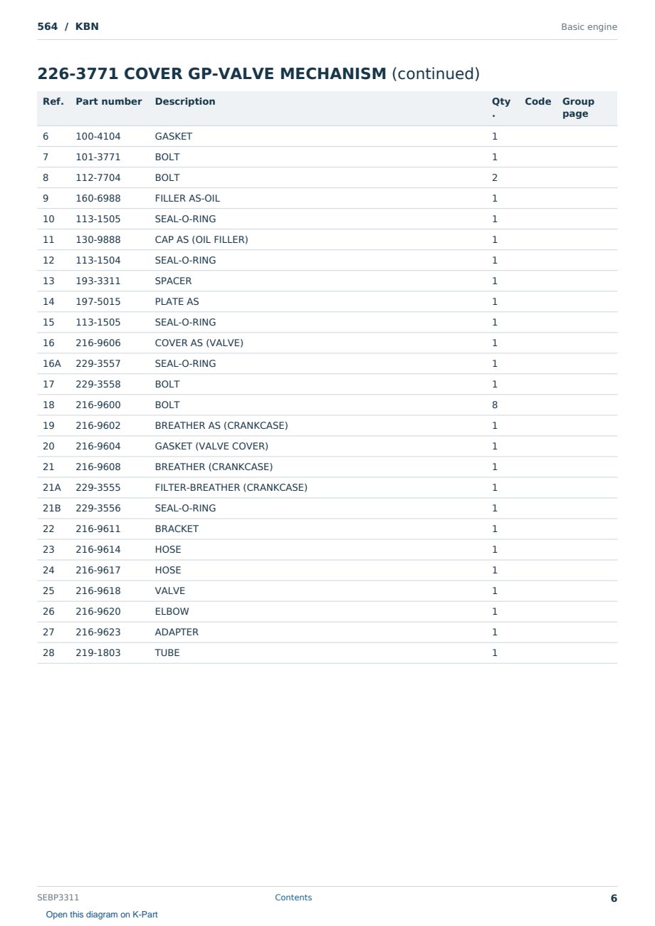 Caterpillar 564 S/N KBN Partsbook SEBP3311 (English) - sample page 6 of 10 Caterpillar 564 S/N KBN Partsbook SEBP3311 (English) - sample page 6 of 10