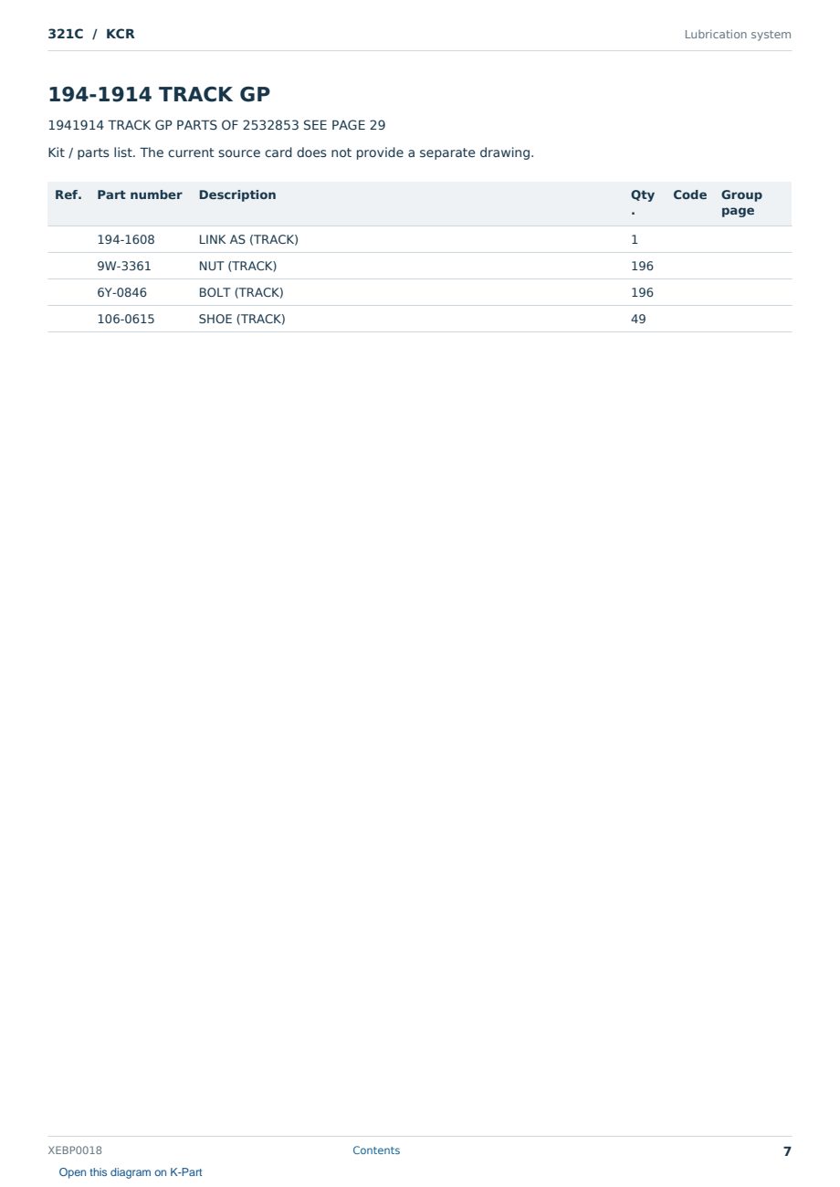 Caterpillar 321C S/N KCR Partsbook XEBP0018 (English) - sample page 7 of 10 Caterpillar 321C S/N KCR Partsbook XEBP0018 (English) - sample page 7 of 10