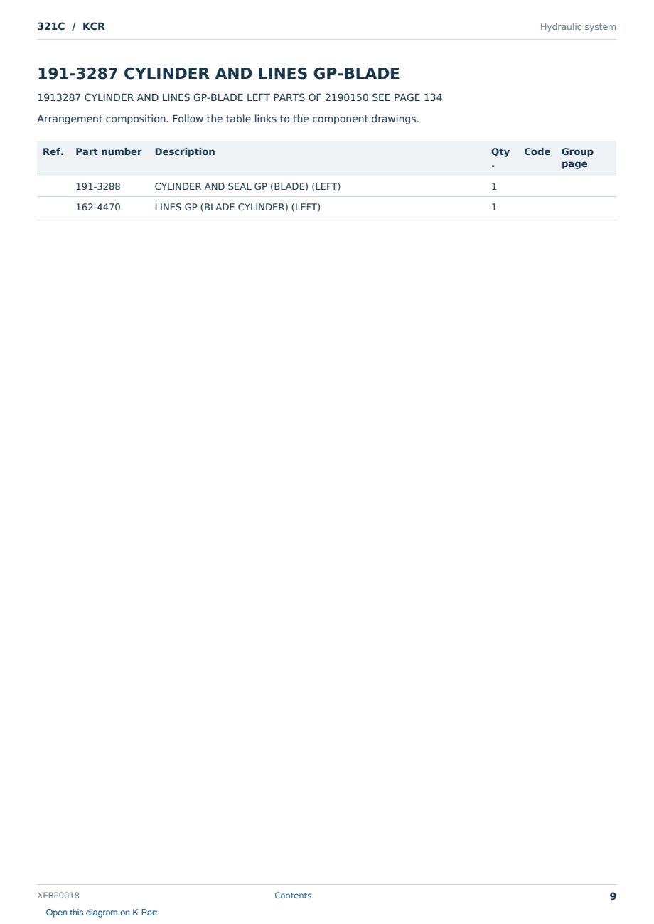 Caterpillar 321C S/N KCR Partsbook XEBP0018 (English) - sample page 9 of 10 Caterpillar 321C S/N KCR Partsbook XEBP0018 (English) - sample page 9 of 10