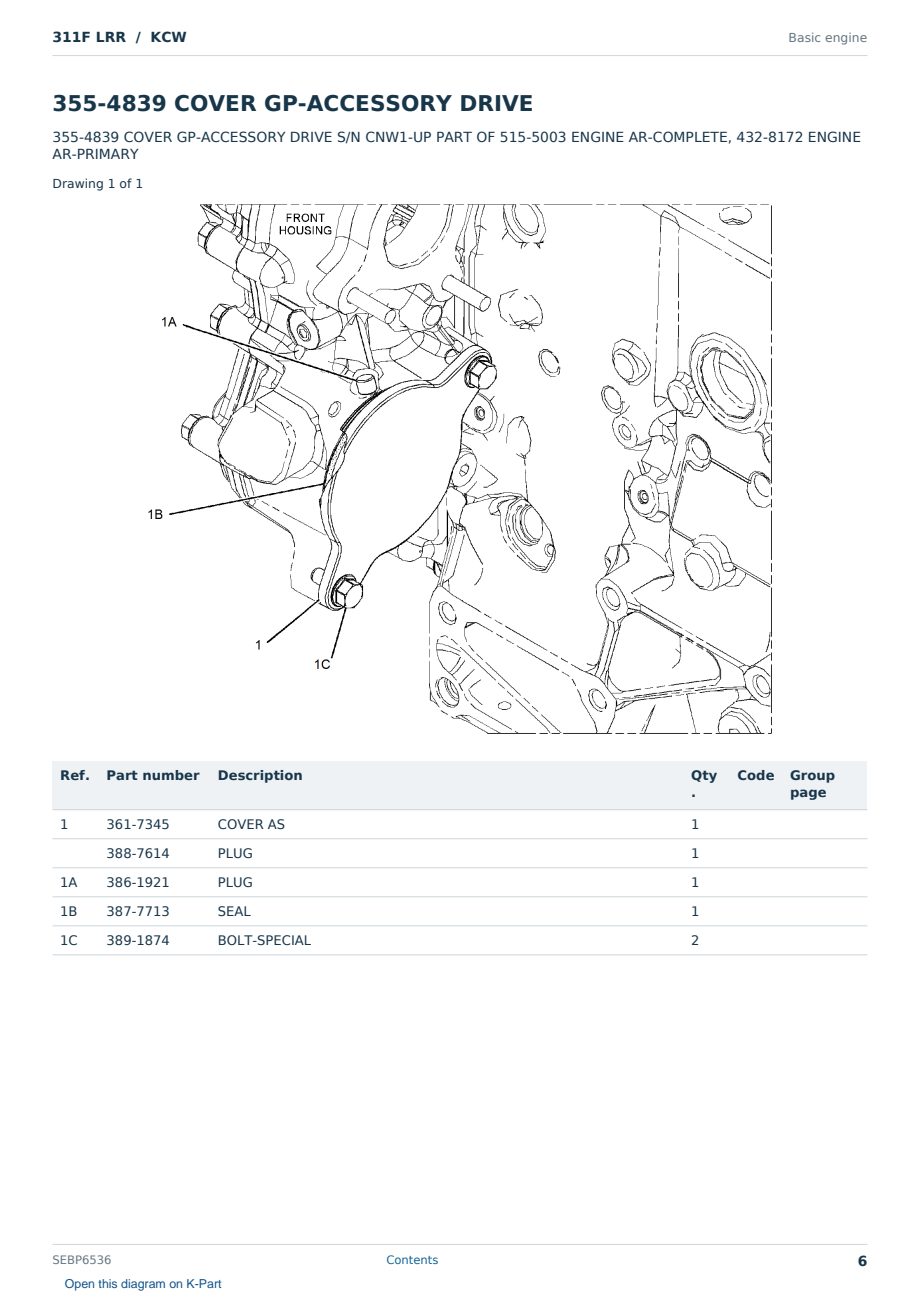 Caterpillar 311F LRR S/N KCW Partsbook SEBP6536 (English) - sample page 6 of 10 Caterpillar 311F LRR S/N KCW Partsbook SEBP6536 (English) - sample page 6 of 10