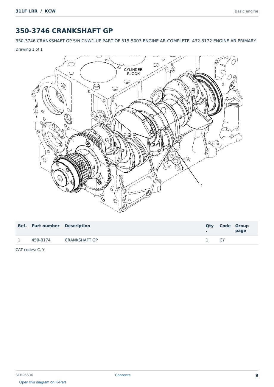 Caterpillar 311F LRR S/N KCW Partsbook SEBP6536 (English) - sample page 9 of 10 Caterpillar 311F LRR S/N KCW Partsbook SEBP6536 (English) - sample page 9 of 10