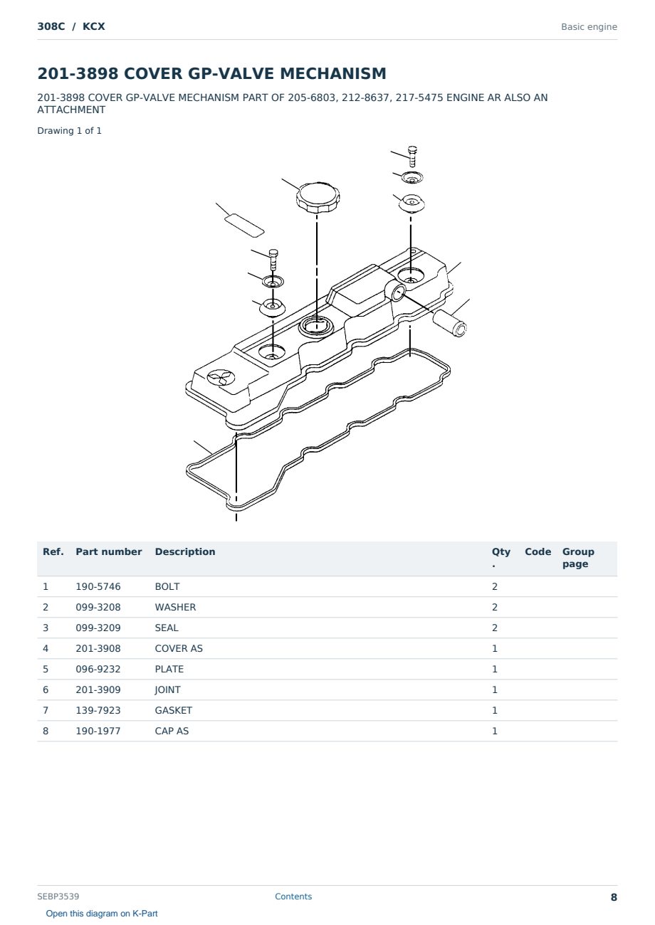 Caterpillar 308C S/N KCX Partsbook SEBP3539 (English) - sample page 8 of 10 Caterpillar 308C S/N KCX Partsbook SEBP3539 (English) - sample page 8 of 10