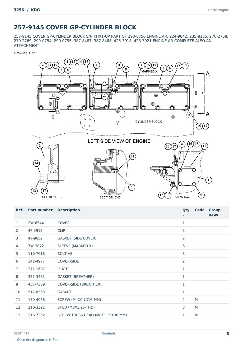 Caterpillar 325D S/N KDG Partsbook SEBP4417 (English) - sample page 8 of 10 Caterpillar 325D S/N KDG Partsbook SEBP4417 (English) - sample page 8 of 10