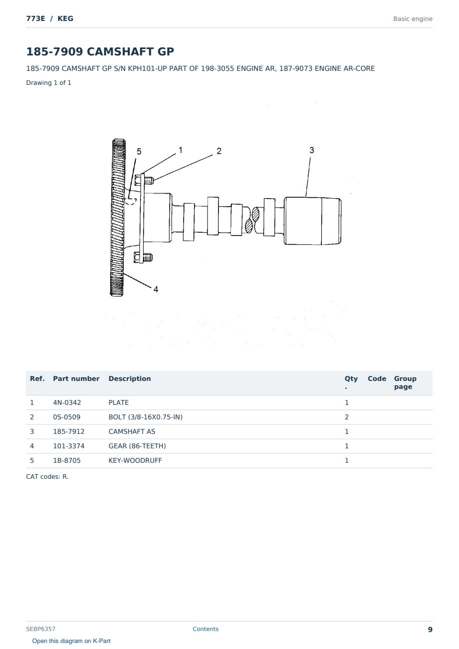 Caterpillar 773E S/N KEG Partsbook SEBP6357 (English) - sample page 9 of 10 Caterpillar 773E S/N KEG Partsbook SEBP6357 (English) - sample page 9 of 10