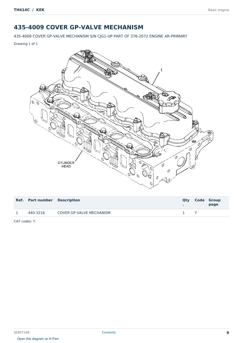 Caterpillar TH414C S/N KEK Partsbook SEBP7168 (English) - sample page 9 of 10 Caterpillar TH414C S/N KEK Partsbook SEBP7168 (English) - sample page 9 of 10