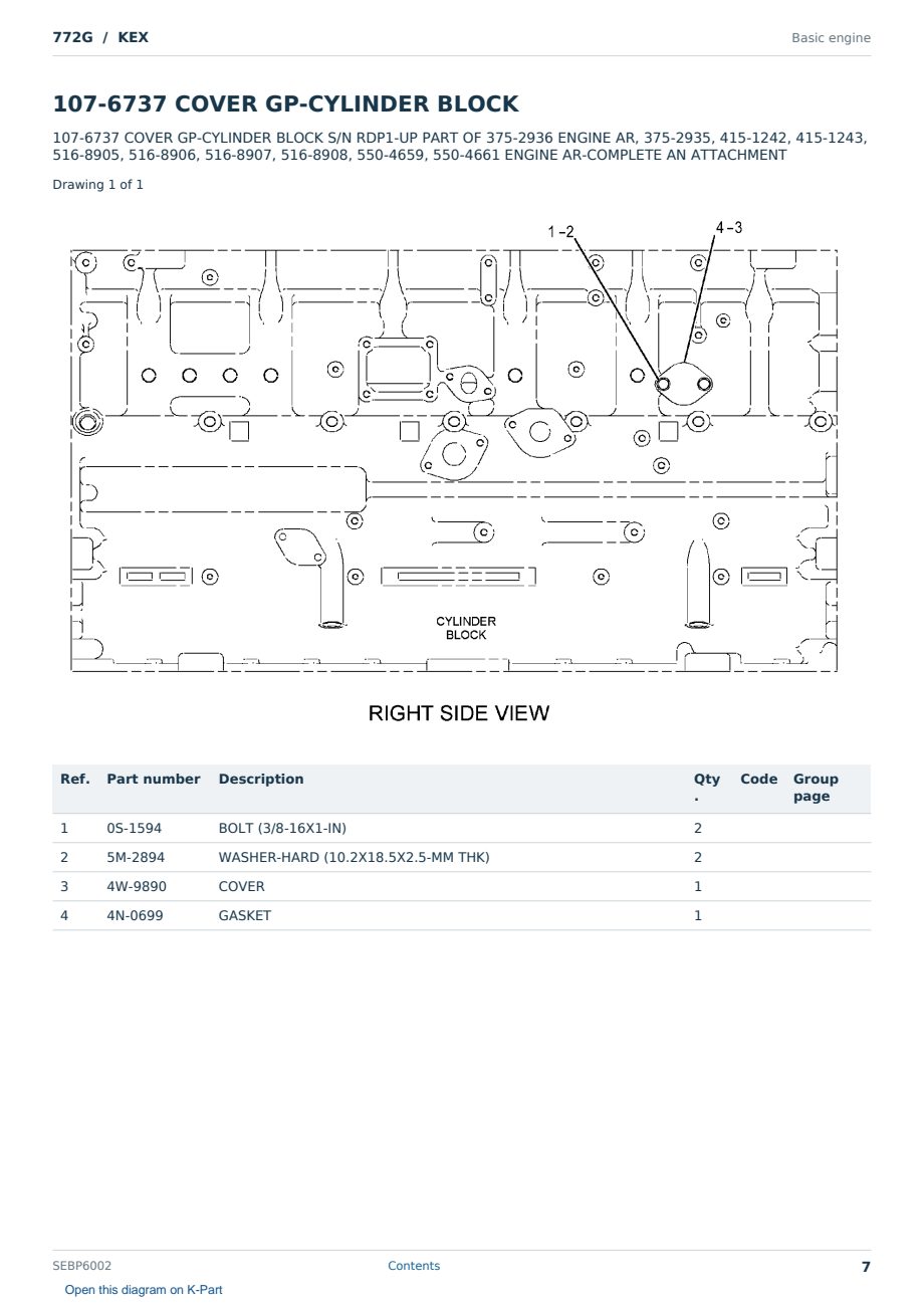 Caterpillar 772G S/N KEX Partsbook SEBP6002 (English) - sample page 7 of 10 Caterpillar 772G S/N KEX Partsbook SEBP6002 (English) - sample page 7 of 10