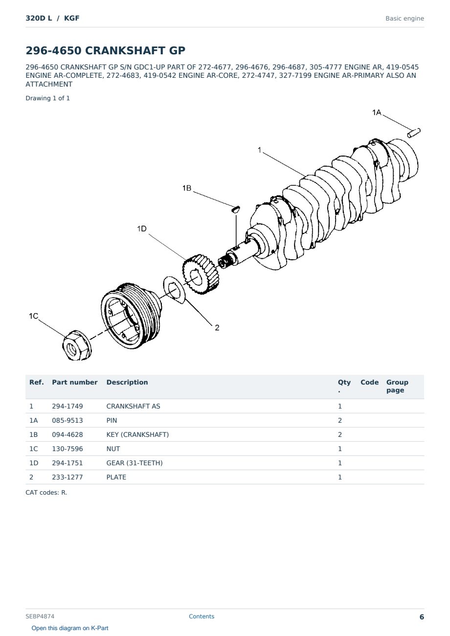 Caterpillar 320D L S/N KGF Partsbook SEBP4874 (English) - sample page 6 of 10 Caterpillar 320D L S/N KGF Partsbook SEBP4874 (English) - sample page 6 of 10