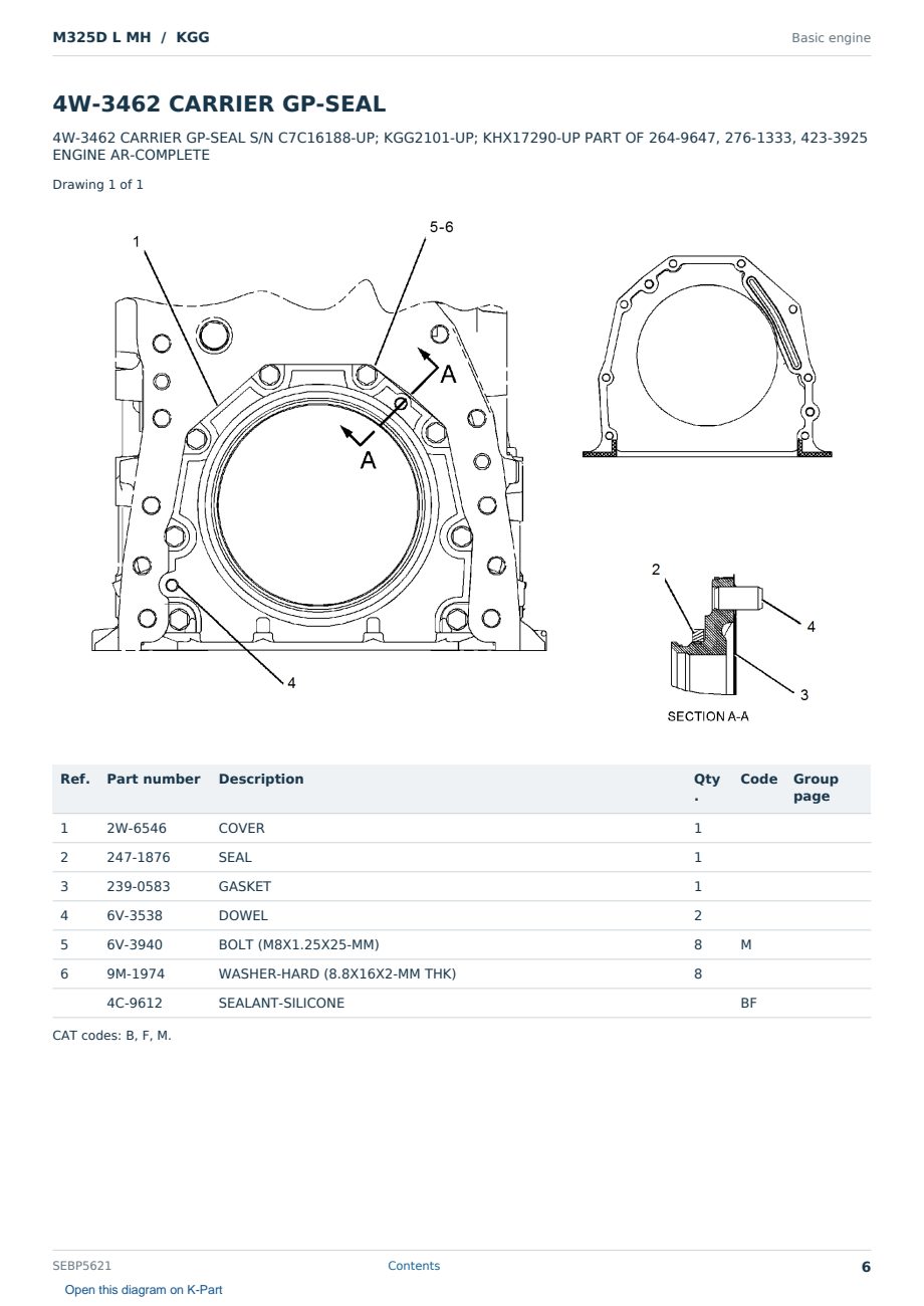 Caterpillar M325D L MH S/N KGG Partsbook SEBP5621 (English) - sample page 6 of 10 Caterpillar M325D L MH S/N KGG Partsbook SEBP5621 (English) - sample page 6 of 10