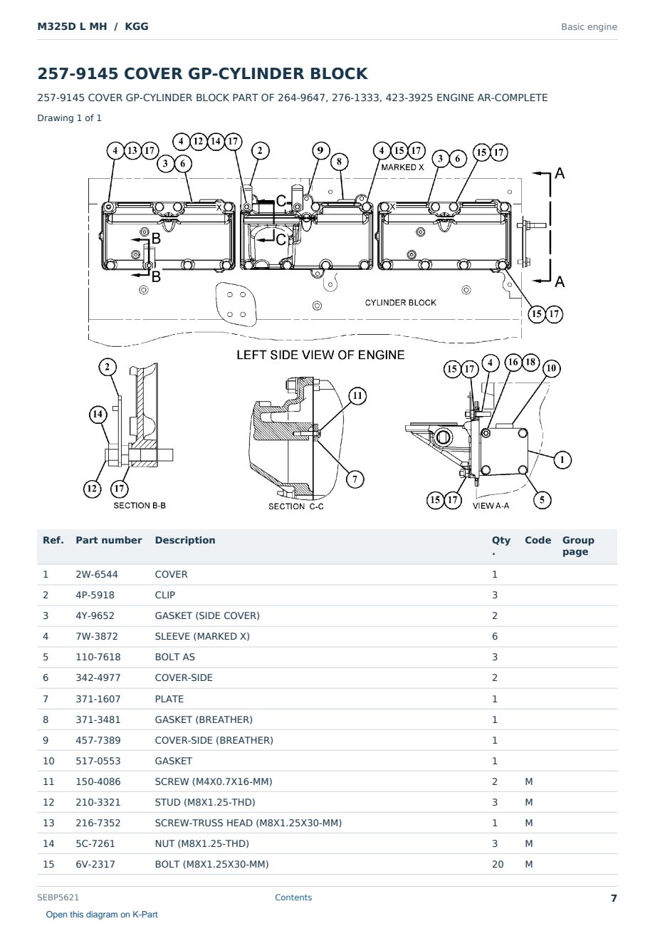 Caterpillar M325D L MH S/N KGG Partsbook SEBP5621 (English) - sample page 7 of 10 Caterpillar M325D L MH S/N KGG Partsbook SEBP5621 (English) - sample page 7 of 10