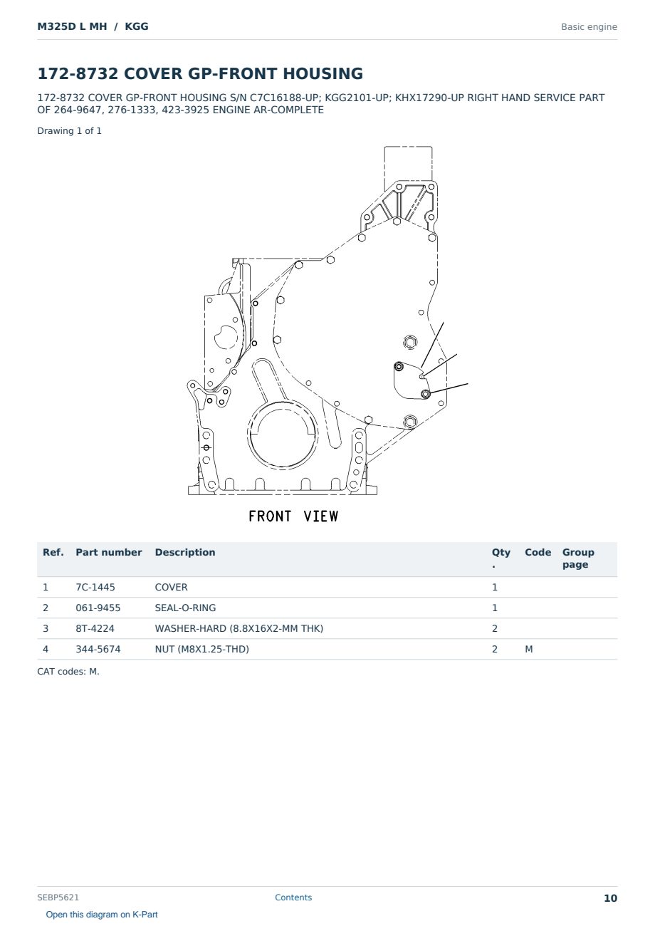 Caterpillar M325D L MH S/N KGG Partsbook SEBP5621 (English) - sample page 10 of 10 Caterpillar M325D L MH S/N KGG Partsbook SEBP5621 (English) - sample page 10 of 10