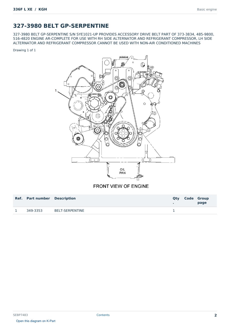 Caterpillar 336F L XE S/N KGH Partsbook SEBP7483 (English) - sample page 2 of 10 Caterpillar 336F L XE S/N KGH Partsbook SEBP7483 (English) - sample page 2 of 10
