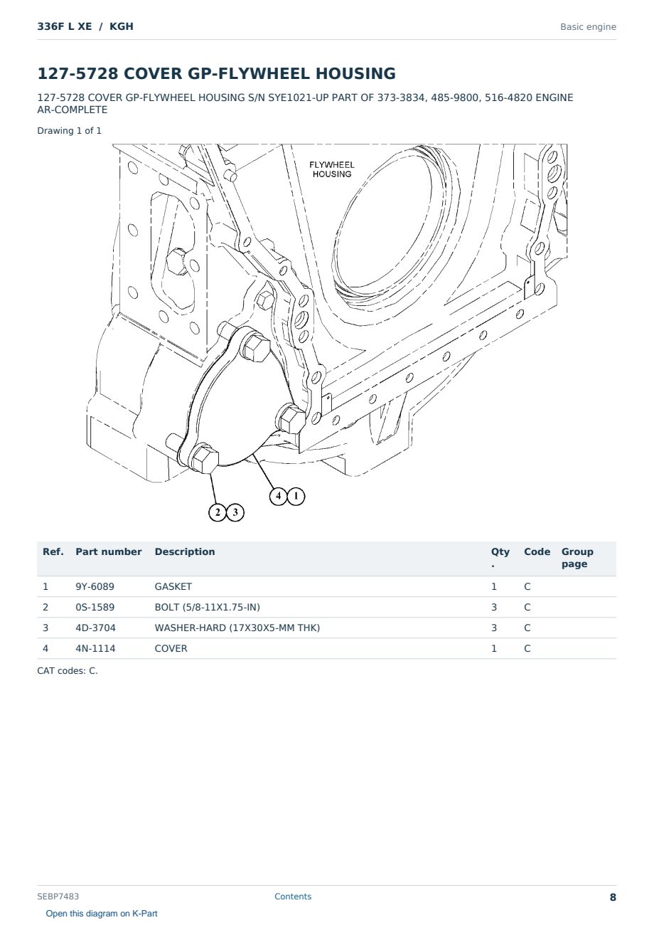 Caterpillar 336F L XE S/N KGH Partsbook SEBP7483 (English) - sample page 8 of 10 Caterpillar 336F L XE S/N KGH Partsbook SEBP7483 (English) - sample page 8 of 10