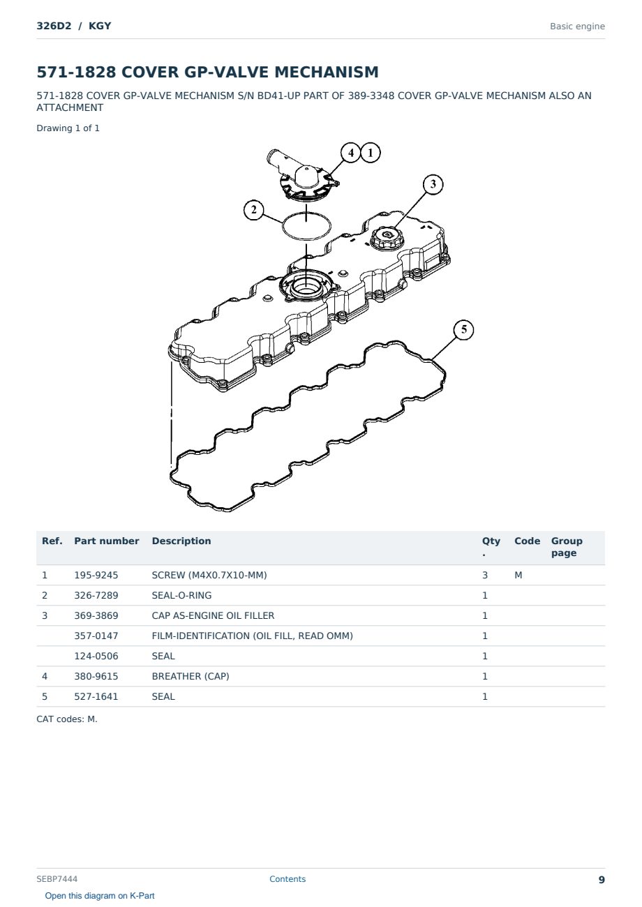 Caterpillar 326D2 S/N KGY Partsbook SEBP7444 (English) - sample page 9 of 10 Caterpillar 326D2 S/N KGY Partsbook SEBP7444 (English) - sample page 9 of 10
