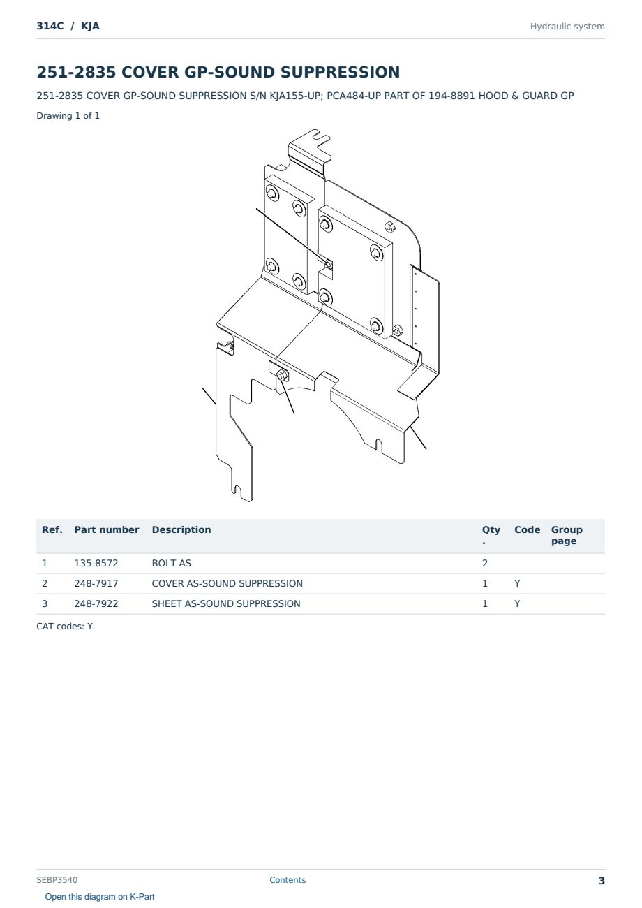 Caterpillar 314C S/N KJA Partsbook SEBP3540 (English) - sample page 3 of 10 Caterpillar 314C S/N KJA Partsbook SEBP3540 (English) - sample page 3 of 10