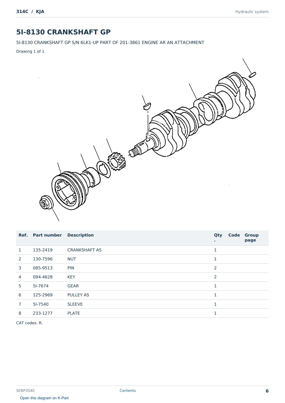 Caterpillar 314C S/N KJA Partsbook SEBP3540 (English) - sample page 6 of 10 Caterpillar 314C S/N KJA Partsbook SEBP3540 (English) - sample page 6 of 10