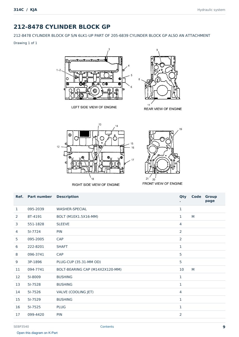 Caterpillar 314C S/N KJA Partsbook SEBP3540 (English) - sample page 9 of 10 Caterpillar 314C S/N KJA Partsbook SEBP3540 (English) - sample page 9 of 10