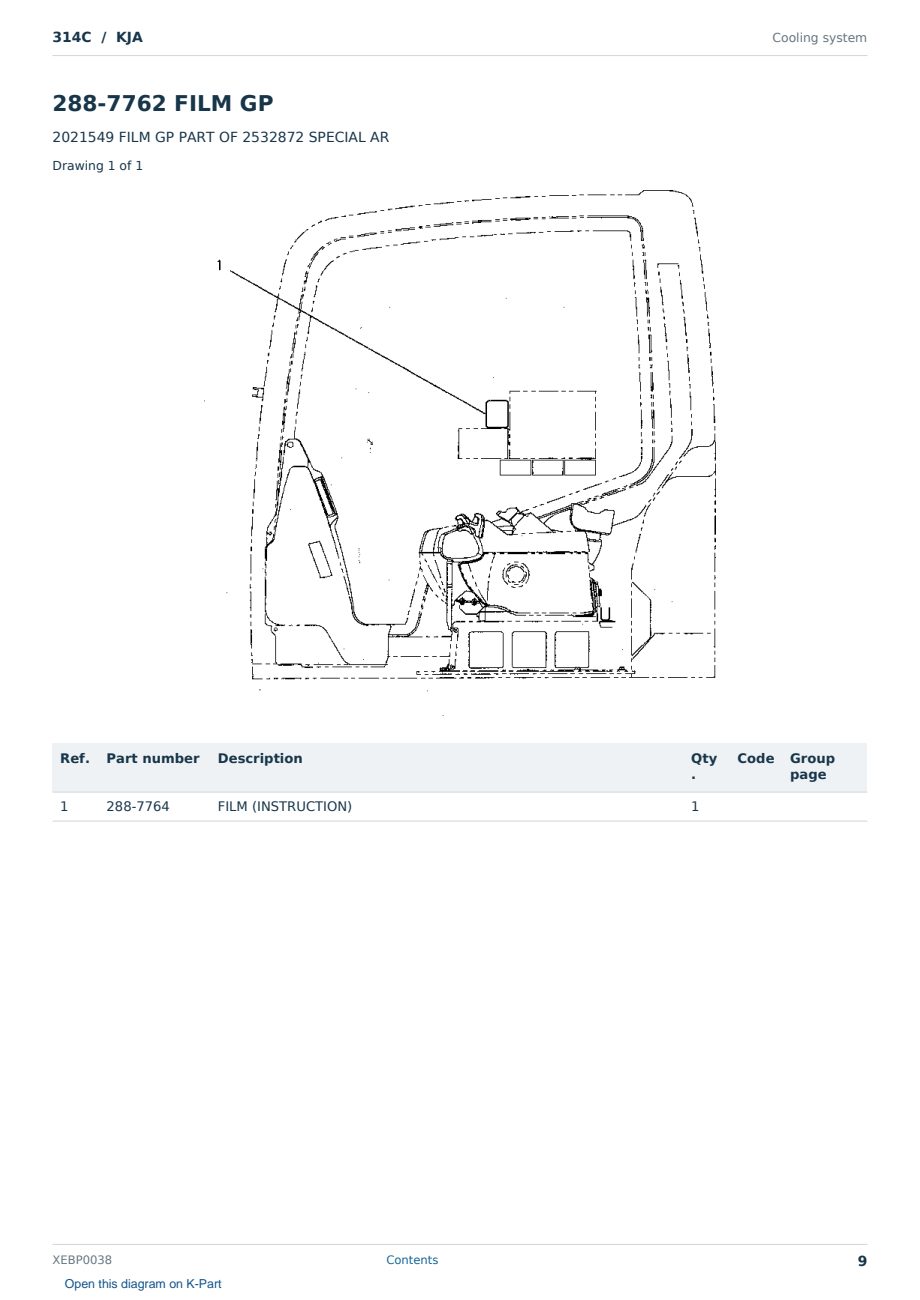 Caterpillar 314C S/N KJA Partsbook XEBP0038 (English) - sample page 9 of 10 Caterpillar 314C S/N KJA Partsbook XEBP0038 (English) - sample page 9 of 10