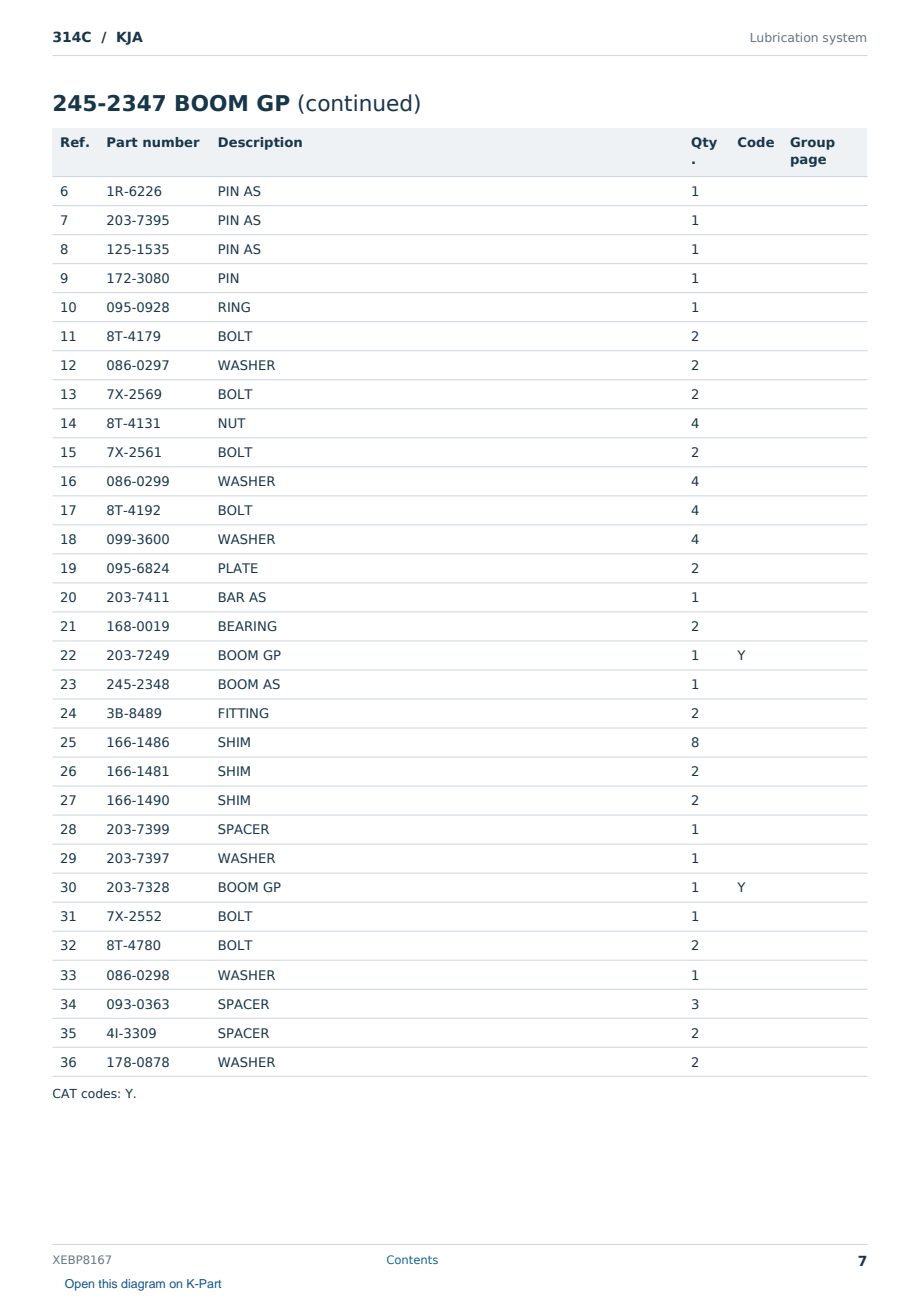 Caterpillar 314C S/N KJA Partsbook XEBP8167 (English) - sample page 7 of 10 Caterpillar 314C S/N KJA Partsbook XEBP8167 (English) - sample page 7 of 10