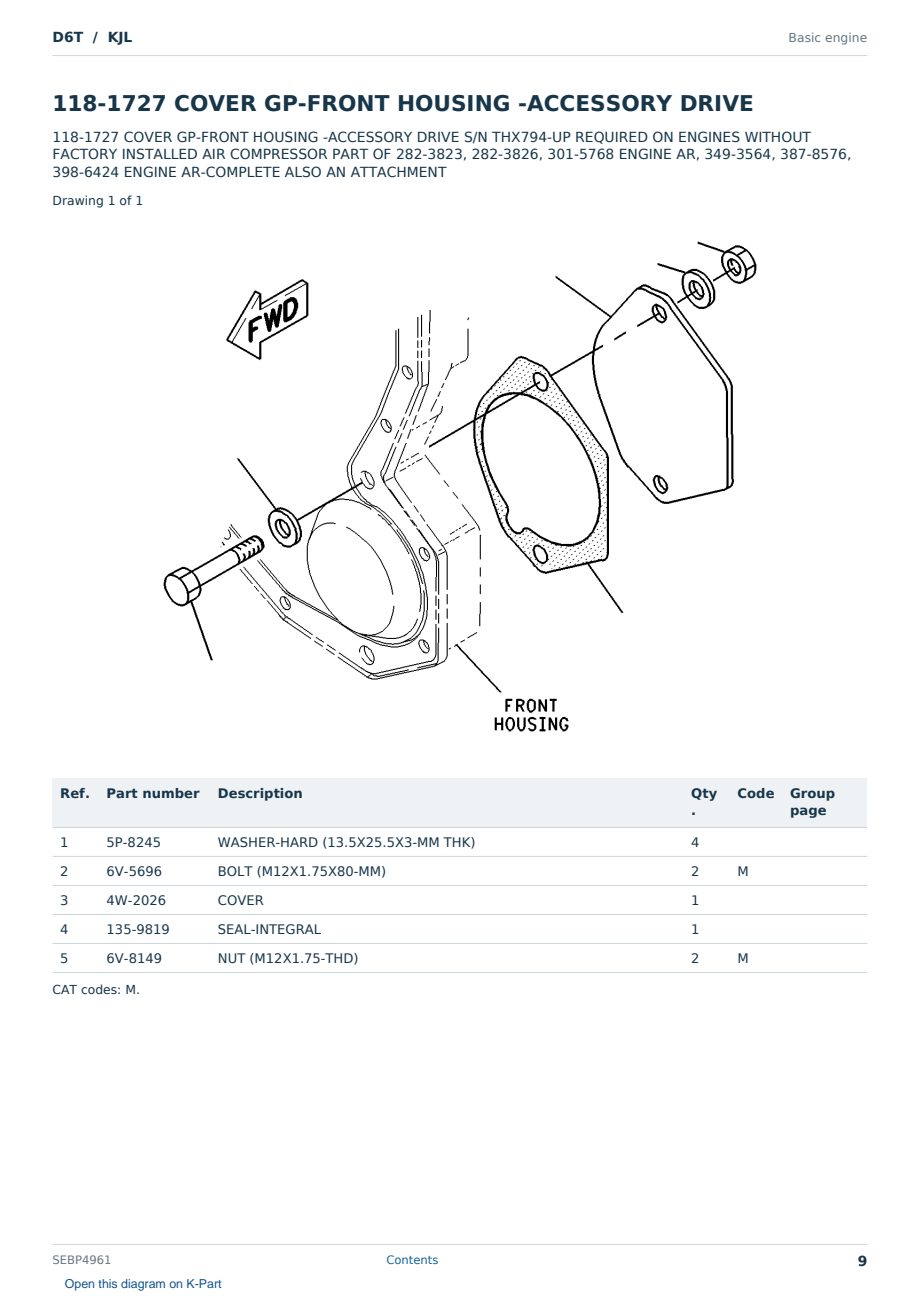 Caterpillar D6T S/N KJL Partsbook SEBP4961 (English) - sample page 9 of 10 Caterpillar D6T S/N KJL Partsbook SEBP4961 (English) - sample page 9 of 10